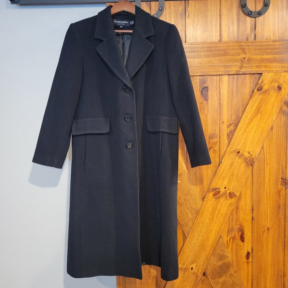 Forecaster of Boston Black Wool Cashmere Women 8P Trench Coat, Winter Long Coat